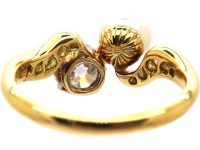 Edwardian 18ct Gold Diamond & Natural Pearl Crossover Ring