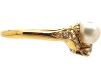 Edwardian 18ct Gold Diamond & Natural Pearl Crossover Ring
