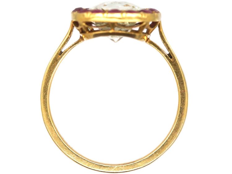 Art Deco French 18ct Gold, Aquamarine & Ruby Ring