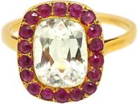 Art Deco French 18ct Gold, Aquamarine & Ruby Ring