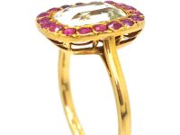 Art Deco French 18ct Gold, Aquamarine & Ruby Ring