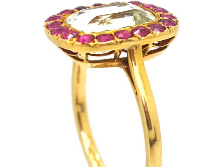 Art Deco French 18ct Gold, Aquamarine & Ruby Ring