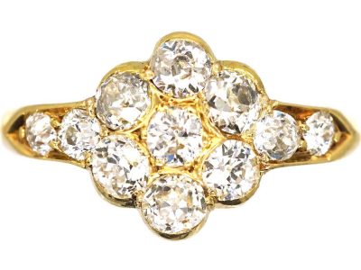Edwardian 18ct Gold Diamond Cluster Ring with Diamond set Shoulders