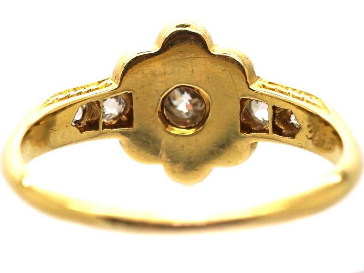 Edwardian 18ct Gold Diamond Cluster Ring with Diamond set Shoulders