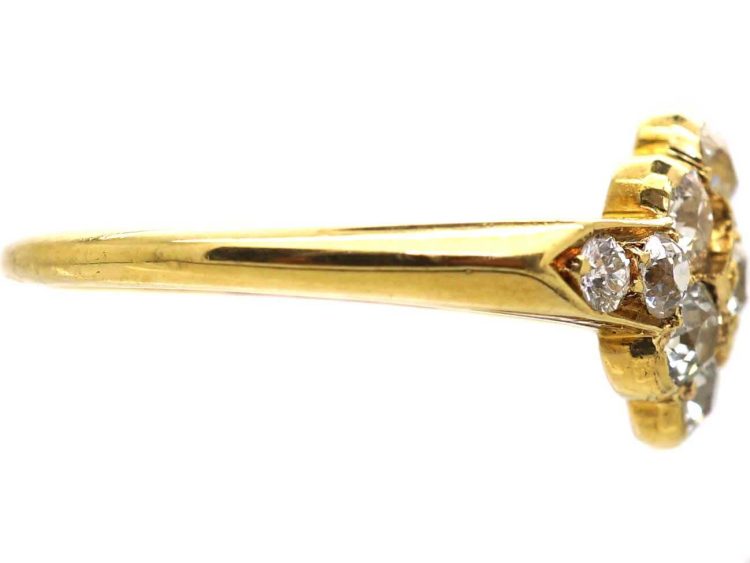 Edwardian 18ct Gold Diamond Cluster Ring with Diamond set Shoulders