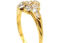 Edwardian 18ct Gold Diamond Cluster Ring with Diamond set Shoulders
