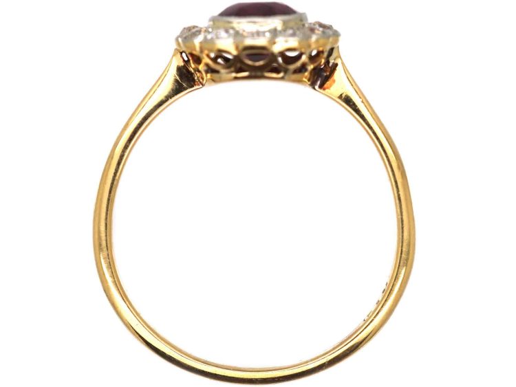 Edwardian 18ct Gold & Platinum, Ruby & Diamond Oval Cluster Ring