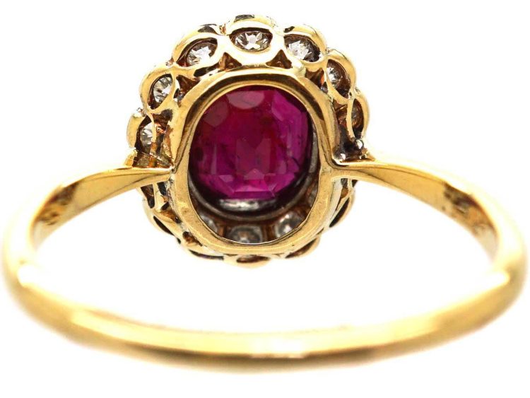 Edwardian 18ct Gold & Platinum, Ruby & Diamond Oval Cluster Ring