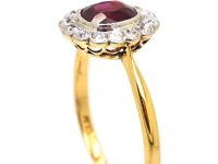 Edwardian 18ct Gold & Platinum, Ruby & Diamond Oval Cluster Ring
