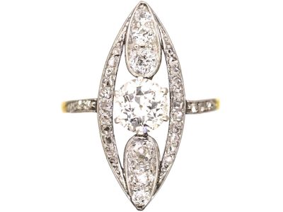 Edwardian 18ct Gold & Platinum Marquise Ring set with Diamonds
