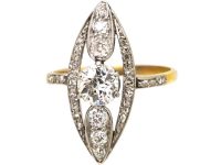 Edwardian 18ct Gold & Platinum Marquise Ring set with Diamonds