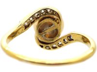 Art Nouveau 18ct Gold & Platinum Crossover Ring set with a Natural Bouton Pearl & Diamonds