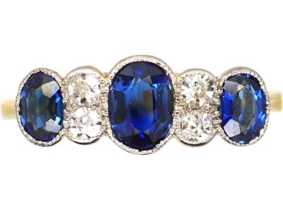Edwardian 18ct Gold & Platinum, Three Stone Sapphire & Diamond Ring