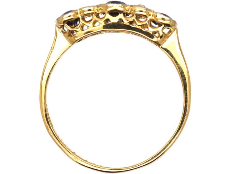 Edwardian 18ct Gold & Platinum, Three Stone Sapphire & Diamond Ring