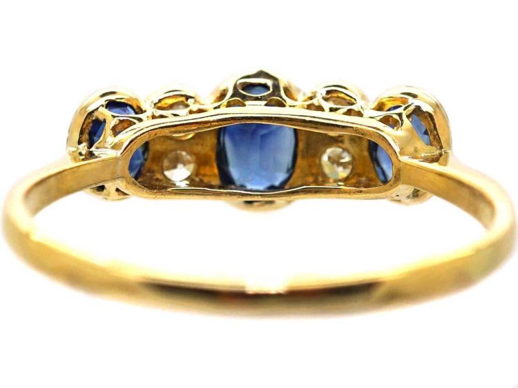 Edwardian 18ct Gold & Platinum, Three Stone Sapphire & Diamond Ring
