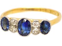 Edwardian 18ct Gold & Platinum, Three Stone Sapphire & Diamond Ring