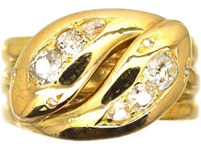 Victorian 18ct Gold Double Snake Ring set with Diamonds