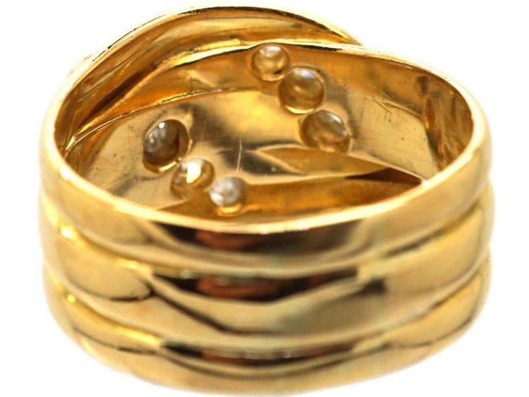 Victorian 18ct Gold Double Snake Ring set with Diamonds