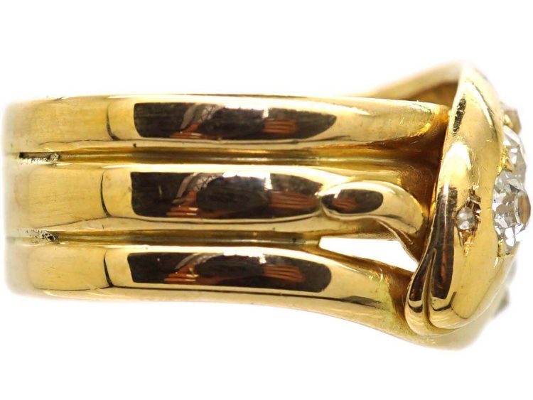Victorian 18ct Gold Double Snake Ring set with Diamonds