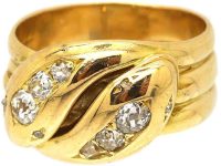 Victorian 18ct Gold Double Snake Ring set with Diamonds