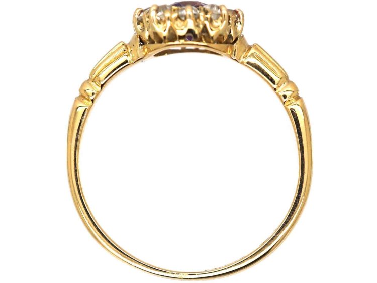 Edwardian 18ct Gold, Amethyst & Diamond Oval Cluster Ring