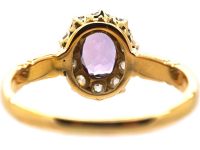 Edwardian 18ct Gold, Amethyst & Diamond Oval Cluster Ring