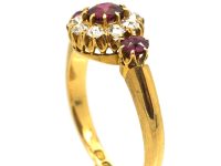 Victorian 18ct Gold Ruby & Diamond Cluster Ring with Ruby Shoulders