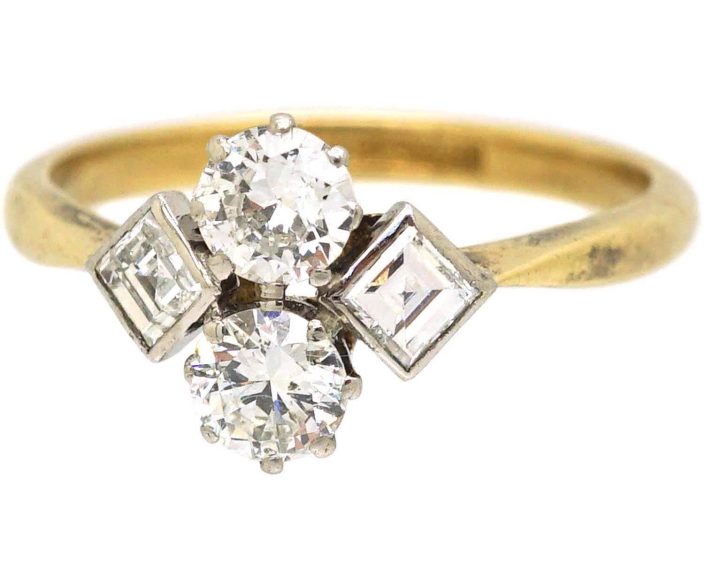 Art Deco 18ct Gold & Platinum Four Stone Diamond Ring
