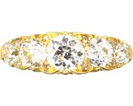 Victorian 18ct Gold Carved Half Hoop Five Stone Diamond Ring