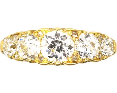 Victorian 18ct Gold Carved Half Hoop Five Stone Diamond Ring