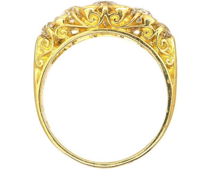 Victorian 18ct Gold Carved Half Hoop Five Stone Diamond Ring