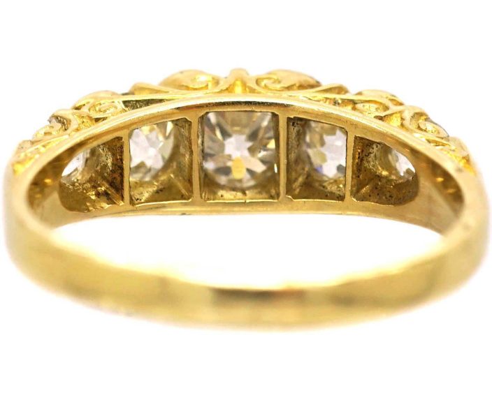 Victorian 18ct Gold Carved Half Hoop Five Stone Diamond Ring