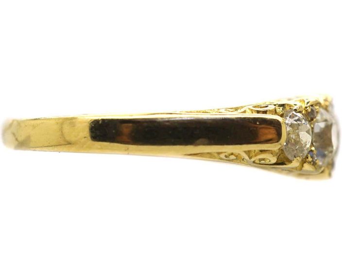 Victorian 18ct Gold Carved Half Hoop Five Stone Diamond Ring