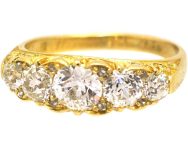 Victorian 18ct Gold Carved Half Hoop Five Stone Diamond Ring
