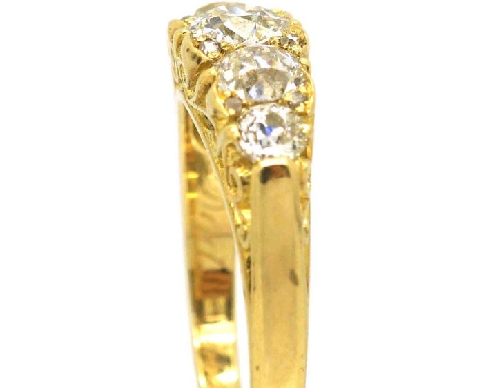 Victorian 18ct Gold Carved Half Hoop Five Stone Diamond Ring