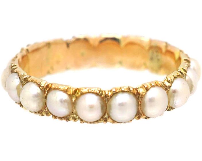 Georgian 9ct Gold Eternity Ring set with Natural Split Pearls