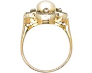Victorian 18ct Gold & Silver, Natural Bouton Pearl & Diamond Quatrefoil Ring