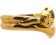 Edwardian 18ct Gold Double Snake Ring set with a Sapphire & a Diamond
