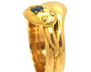 Edwardian 18ct Gold Double Snake Ring set with a Sapphire & a Diamond