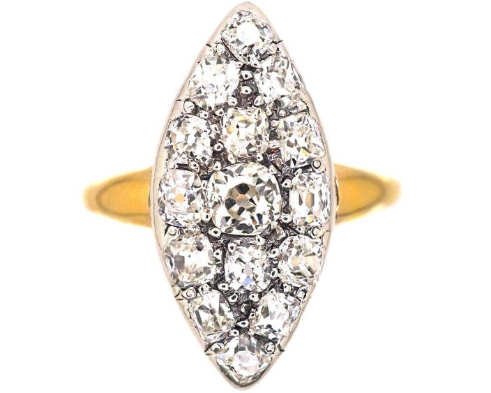 Victorian 18ct Gold Marquise Ring set with Old Mine Cut Diamonds