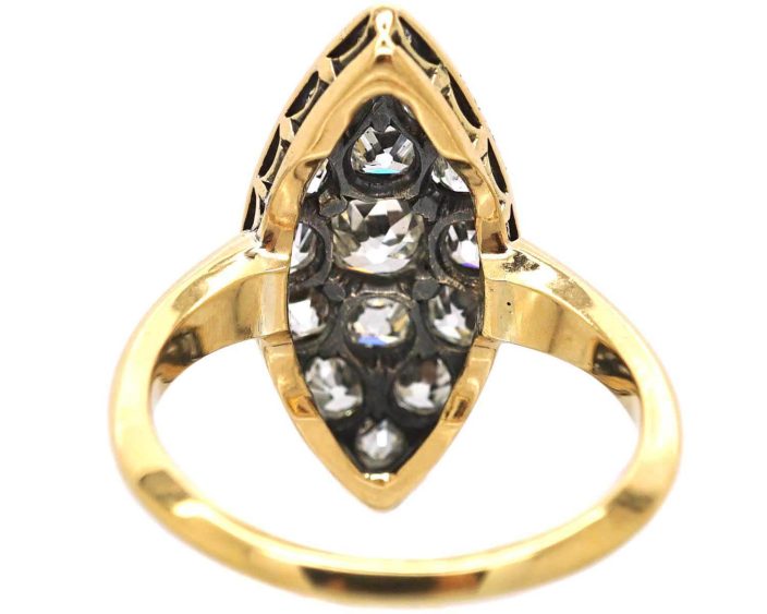Victorian 18ct Gold Marquise Ring set with Old Mine Cut Diamonds