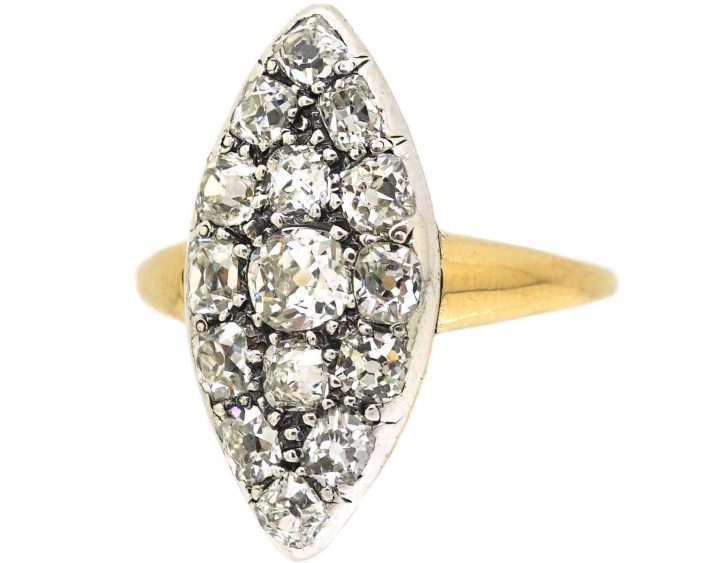 Victorian 18ct Gold Marquise Ring set with Old Mine Cut Diamonds