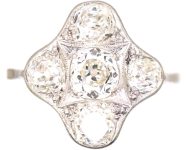 Art Deco Platinum Ring set with Five Old Mine Cut Diamonds