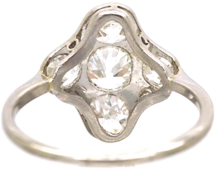 Art Deco Platinum Ring set with Five Old Mine Cut Diamonds