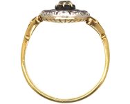 Georgian 15ct Gold & Silver, Blue Enamel & Diamond Oval Cluster Ring