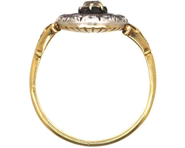 Georgian 15ct Gold & Silver, Blue Enamel & Diamond Oval Cluster Ring