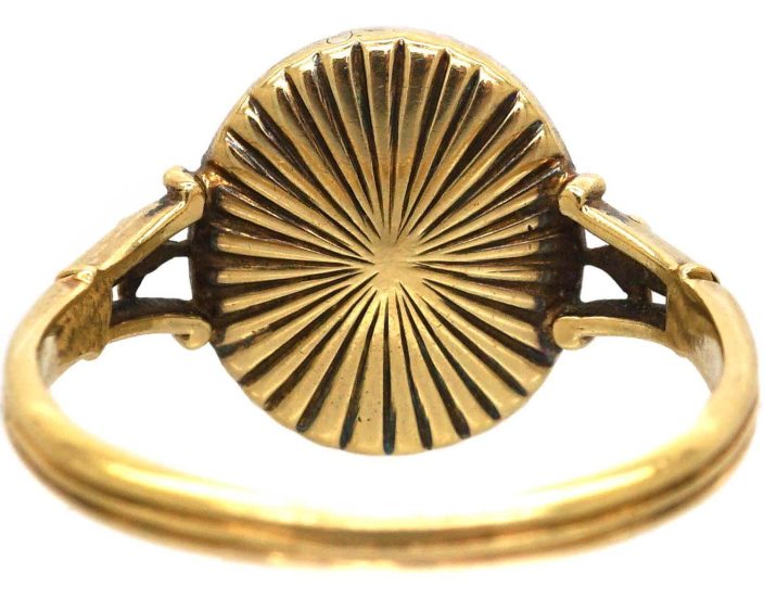 Georgian 15ct Gold & Silver, Blue Enamel & Diamond Oval Cluster Ring