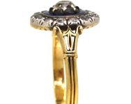 Georgian 15ct Gold & Silver, Blue Enamel & Diamond Oval Cluster Ring