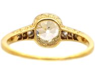 Early 20th Century 18ct Gold & Platinum Old Mine Cut Diamond Solitaire Ring with Diamond set Shoulders