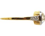 Early 20th Century 18ct Gold & Platinum Old Mine Cut Diamond Solitaire Ring with Diamond set Shoulders